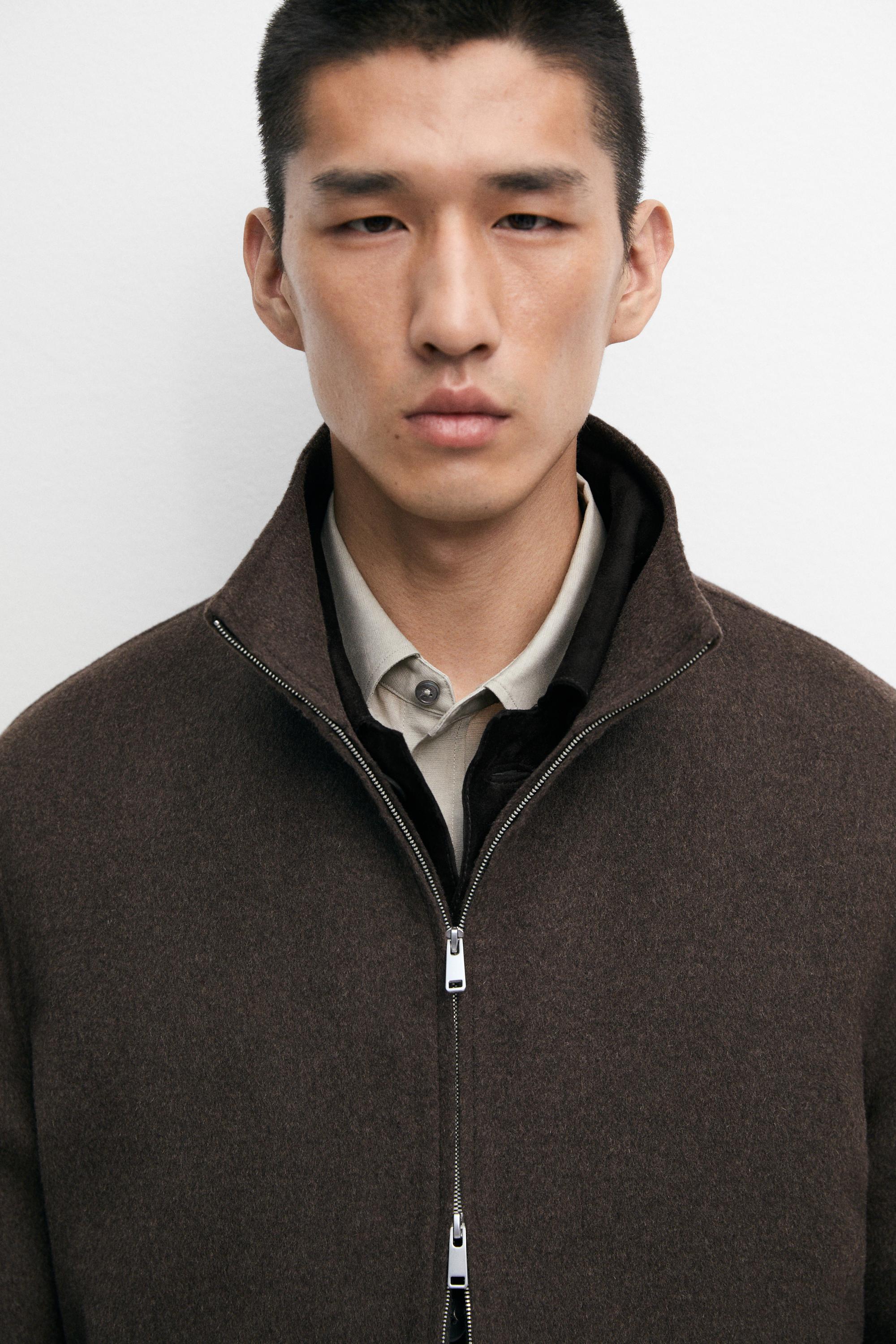 Stand-up collar double wool blend jacket